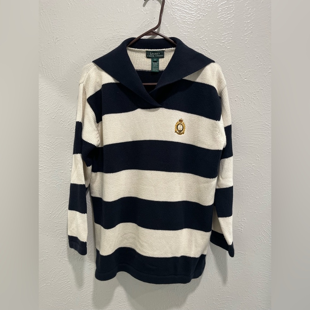 Ralph Lauren Nautical Sweater Womens Navy White Stripe  Small Medium